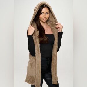 Women's Tan Faux Fur Hooded Vest